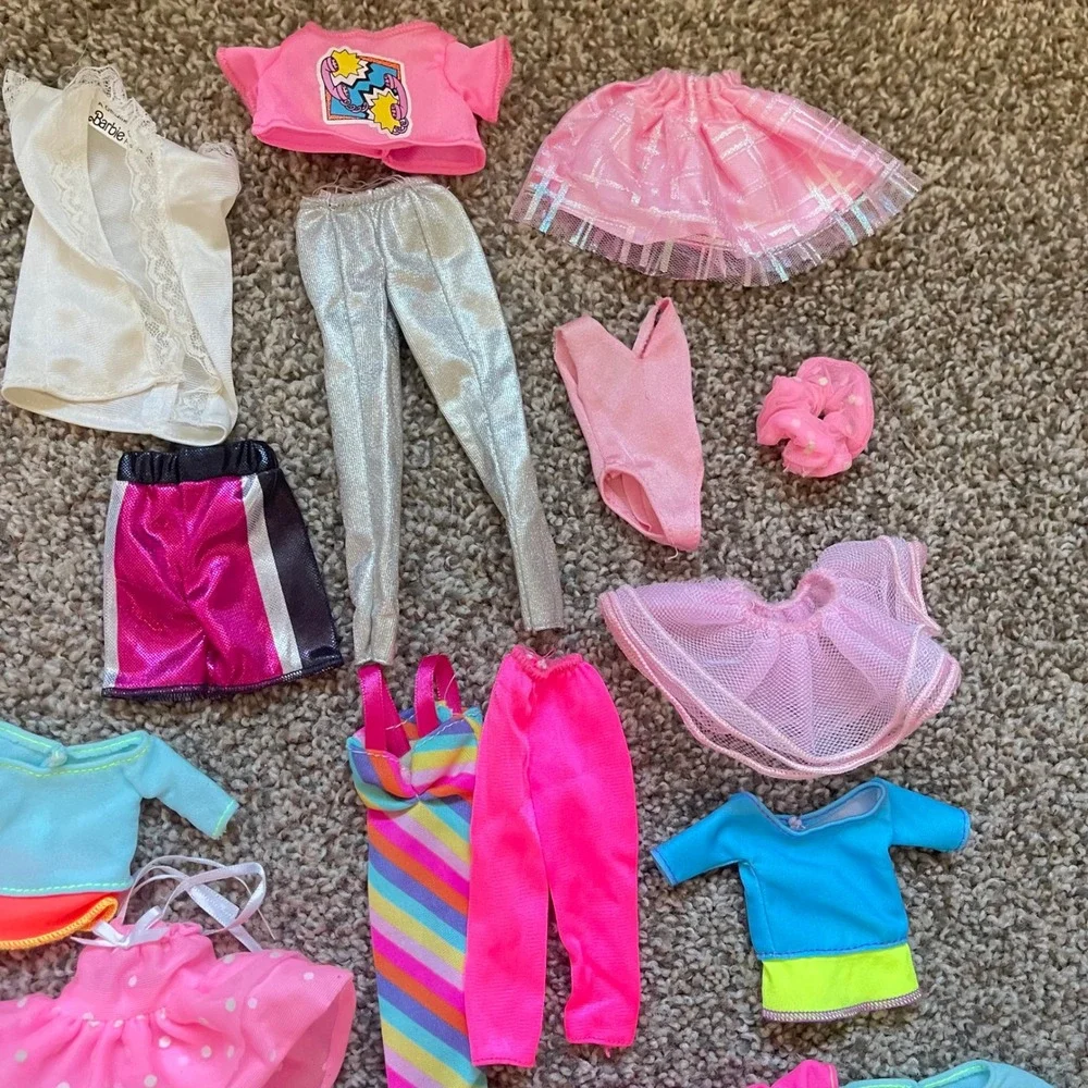 Vtg 60+ Piece Lot Barbie Doll Clothes 80s 90s Dresses Tops exercise neon workout